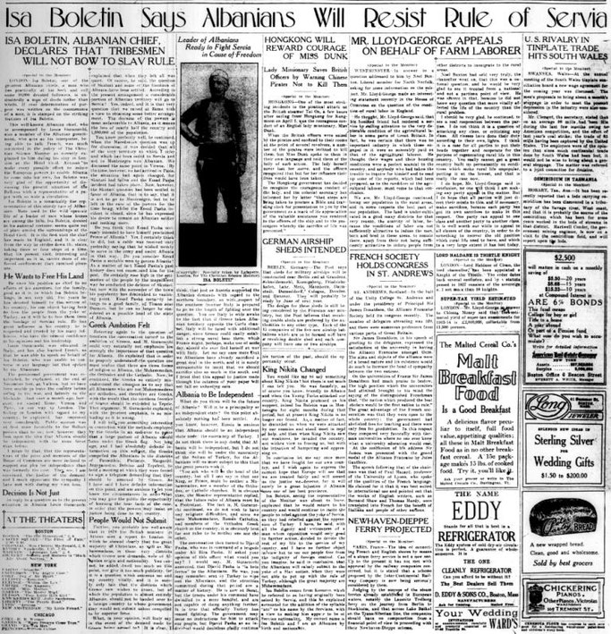 Burimi : The Christian Science Monitor, e mërkurë, 28 maj 1913, faqe n°2